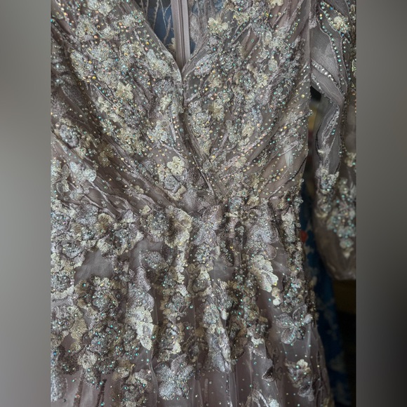 Mac Duggal EMBELLISHED ILLUSION LONG SLEEVE A LINE GOWN. Style# 20402 Lavender - Picture 7 of 14